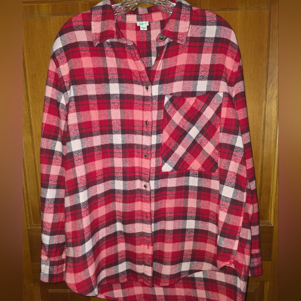 Aerie Lumber Jane Flannel Long Sleeve Oversized Button Shirt Red Plaid S - Picture 2 of 9